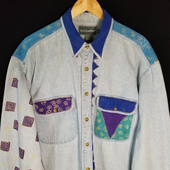 VINTAGE 90s Oversized Denim Button Down L / XL - Picture 9 of 13